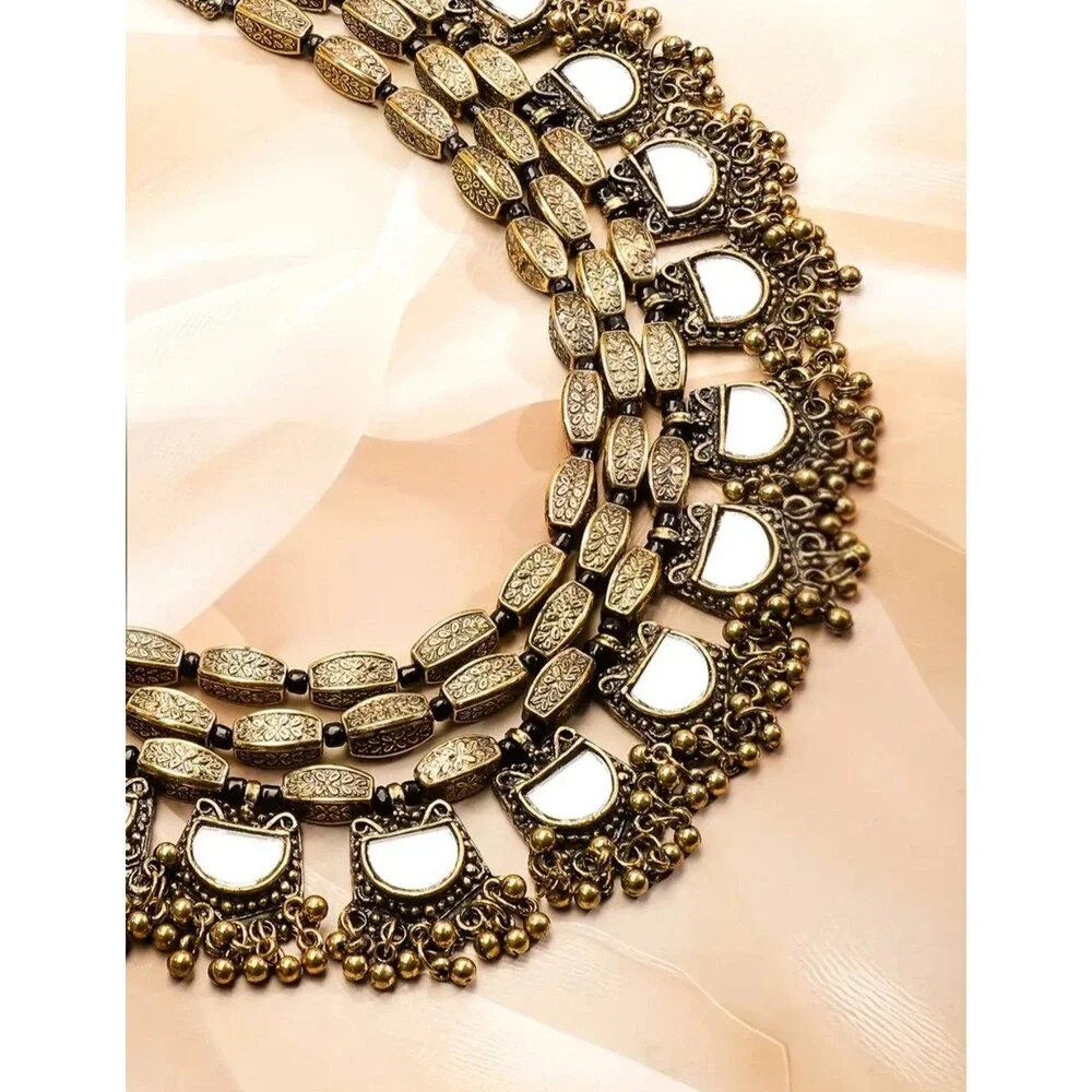 Boho Antique Gold Black Oxidized Layered Necklace 28cm - Picture 3 of 3